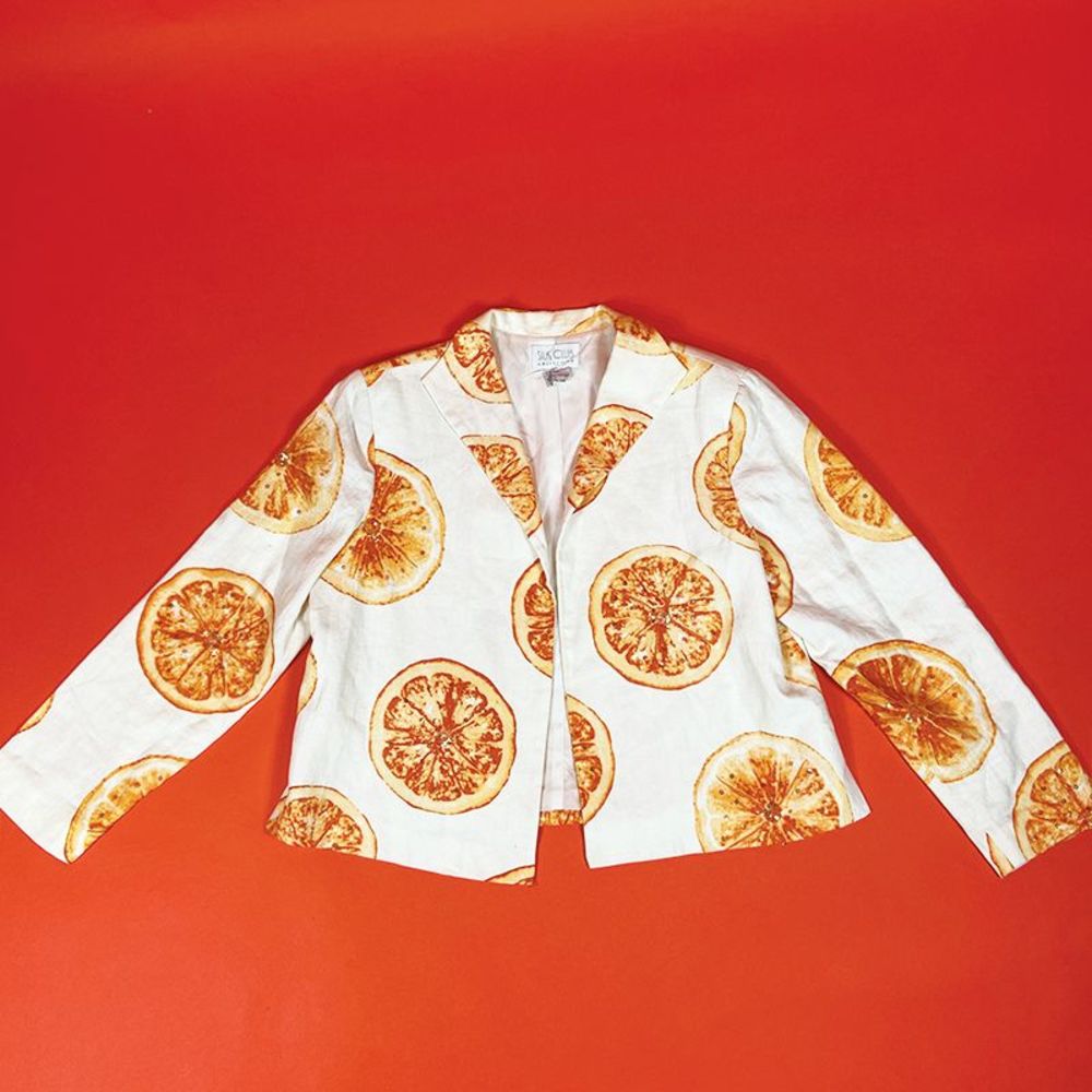 Vintage Linen Blazer Orange Sequin Print